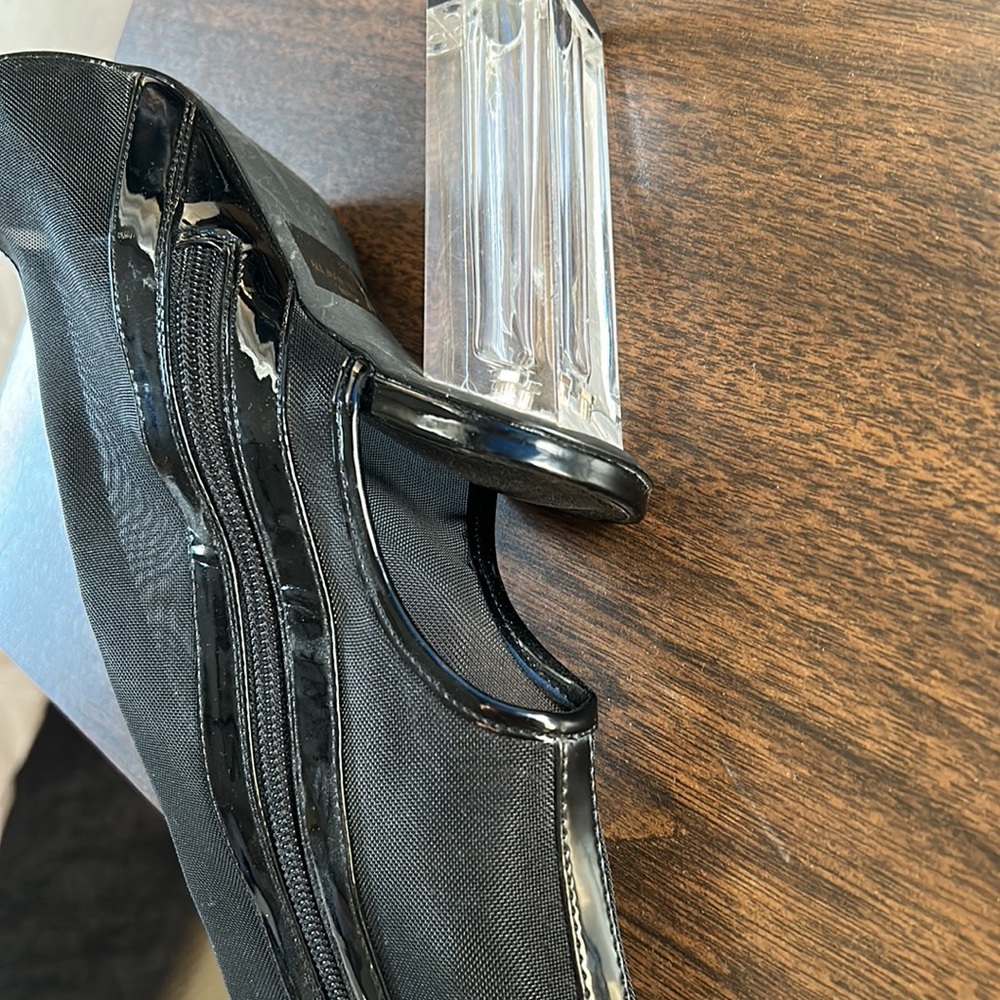 Black Mesh Ankle Booties With Clear Block Heel - image 3